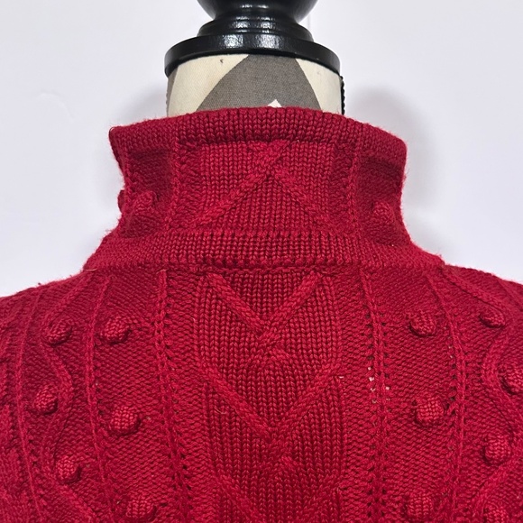 Vintage Women Merino Wool Red Cable Knit Nordic Print Fitted Sweater Designer - Picture 5 of 10
